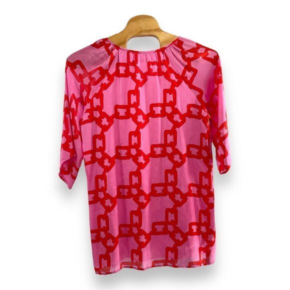Traffic People Women's Chain Print Raglan Sleeve Tunic Top Red & Pink Size Large - Picture 2 of 5
